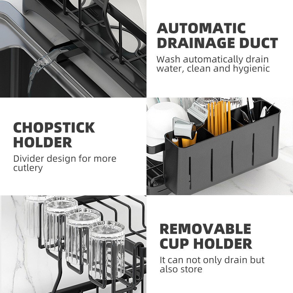 Two-Tier Dish Drainer with Cup Holder & Cutlery Tray - Image 5