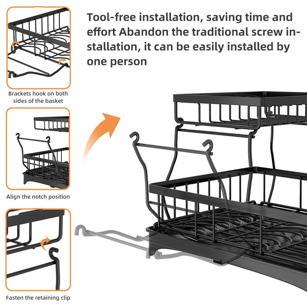 Two-Tier Dish Drainer with Cup Holder & Cutlery Tray - Image 4