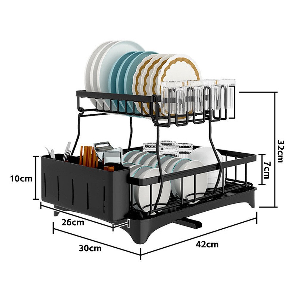 Two-Tier Dish Drainer with Cup Holder & Cutlery Tray - Image 9